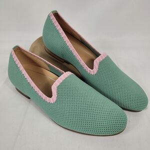 Vionic Willa Knit Womens Green Ballet Flats Pink Trim Loafers Size 6M EUC